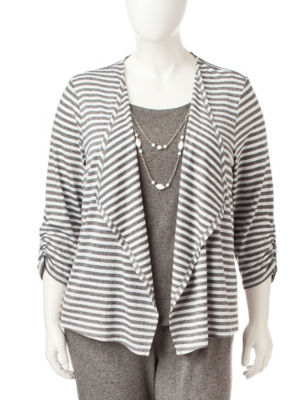 UPC 666805000197 product image for Alfred Dunner Plus-size Striped Layered-Look Top - Grey - 1X - Alfred Dunner | upcitemdb.com