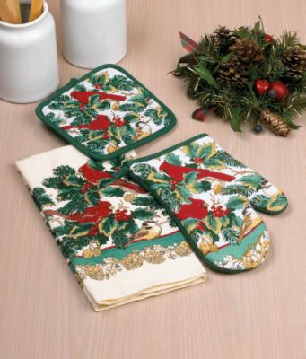 “Christmas Cardinal” Kitchen Linens 3-Pc. Set