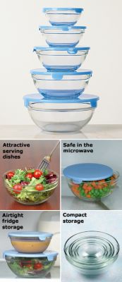 Covered Glass Bowls - Set of 5