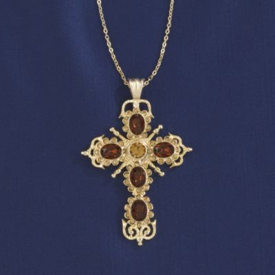 Crystals in Goldtone Setting Cross Pendant