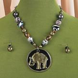 Beaded Elephant Necklace and Earring Set