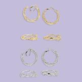 Basket-Weave Design Hoop Earrings - Pierced Silvertone