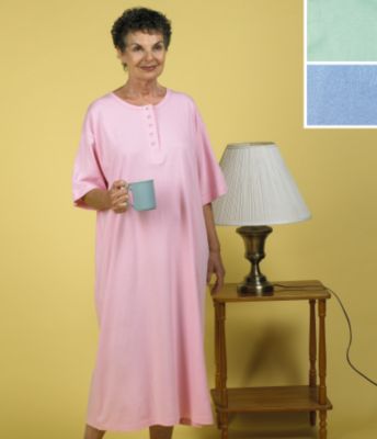 Cotton Knit Henley Nightgown