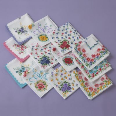 Flower Design Handkerchiefs - Set of 24