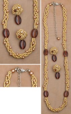 Gold and Amber Bead Jewelry Set