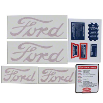 Ford 9N, 2N, 8N: Vinyl and Mylar Decal Set (10-Piece Warning And Miscellaneous Decals, including hood and fender decals)