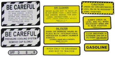 IH 200, 230 Gas: Mylar Misc Decal Set --  10 Pieces