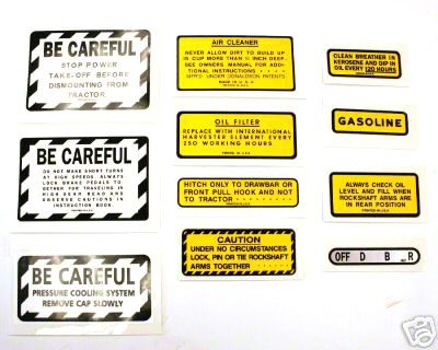 11 Piece Miscellaneous Decal Set (for IH 240 gas tractors that have metal emblems)