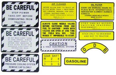 IH 330 Gas: Mylar Misc Decal Set --  12 Pieces