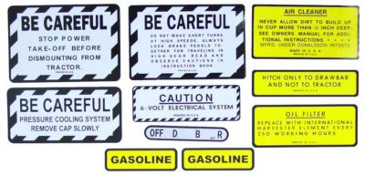 IH 340 Gas: Mylar Misc Decal Set --  9 Pieces