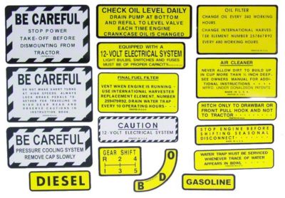 IH 400, 450 Diesel: Mylar Misc Decal Set, 15 pieces