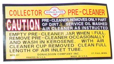 Decal For IH Precleaners, Collectors