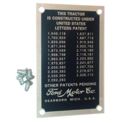 Patent Data Plate With Drive Screws