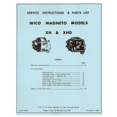 Wico XH and XHD Magneto Service - Instructions and Parts List (1959)