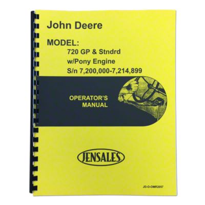 Operators Manual Reprint: JD 720 Diesel Pony Start Early Serial Numbers