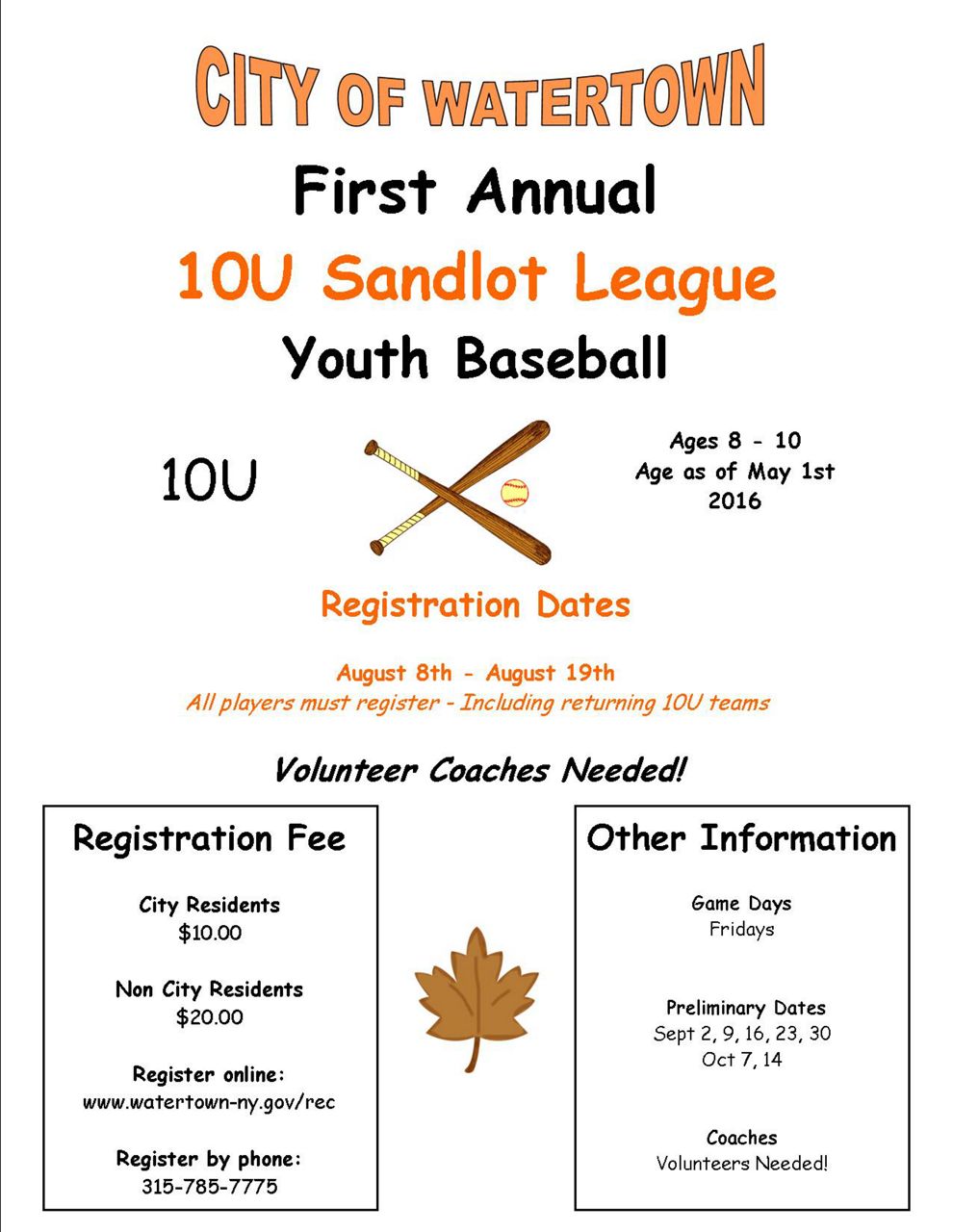 Watertown Starting Sandlot Baseball League; Sign Ups Have Started