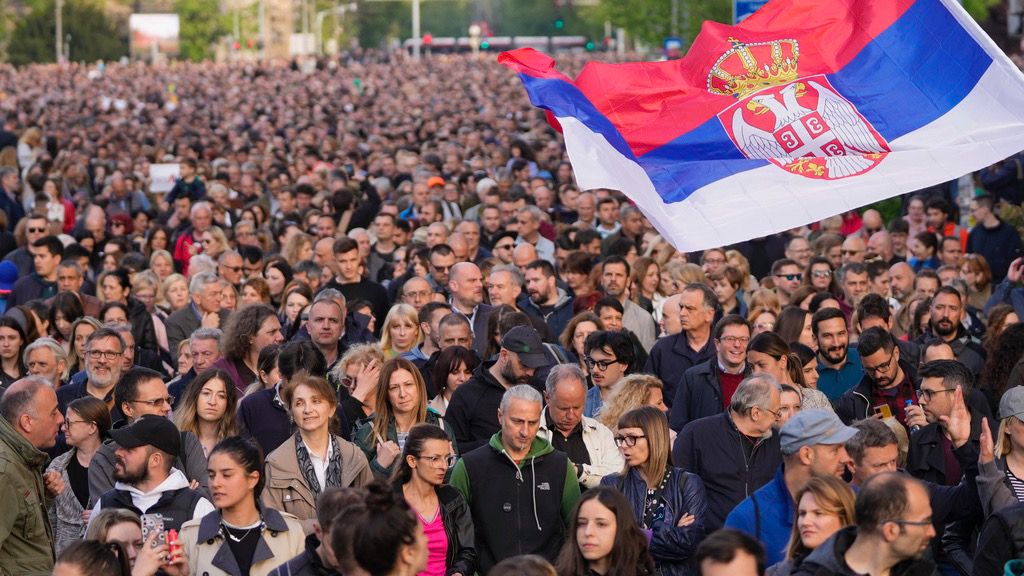 Thousands March In Silence In Serbia After Mass Shootings