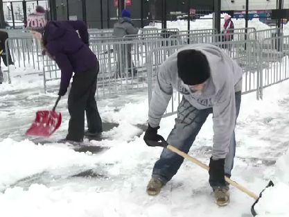 The MetLife Stadium field crew had a busy day shoveling snow at