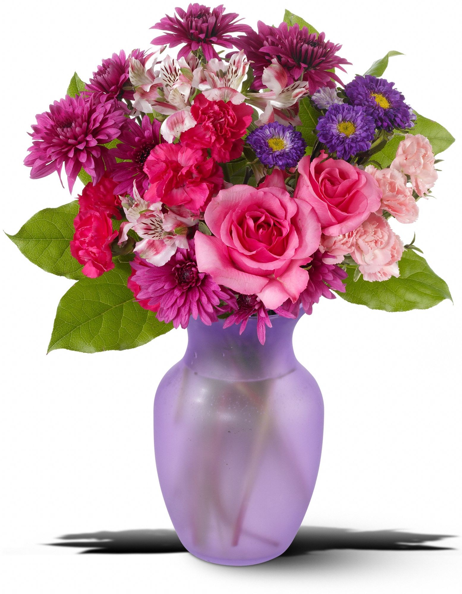 Hot Pink Roses and Miniature Carnation Mothers Day Flower Bouquet