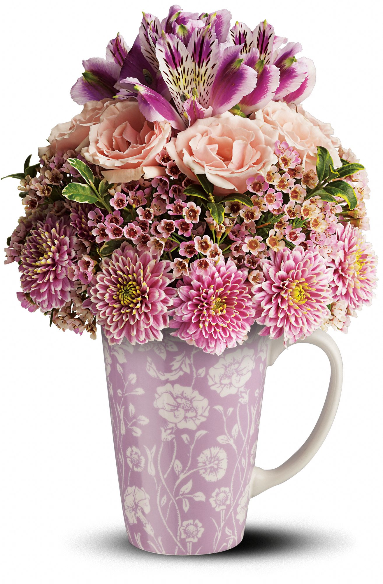Teleflora's Pink Damask Mug Bouquet in St. Charles&nbsp;IL, Fifth Avenue Flowers & Gifts