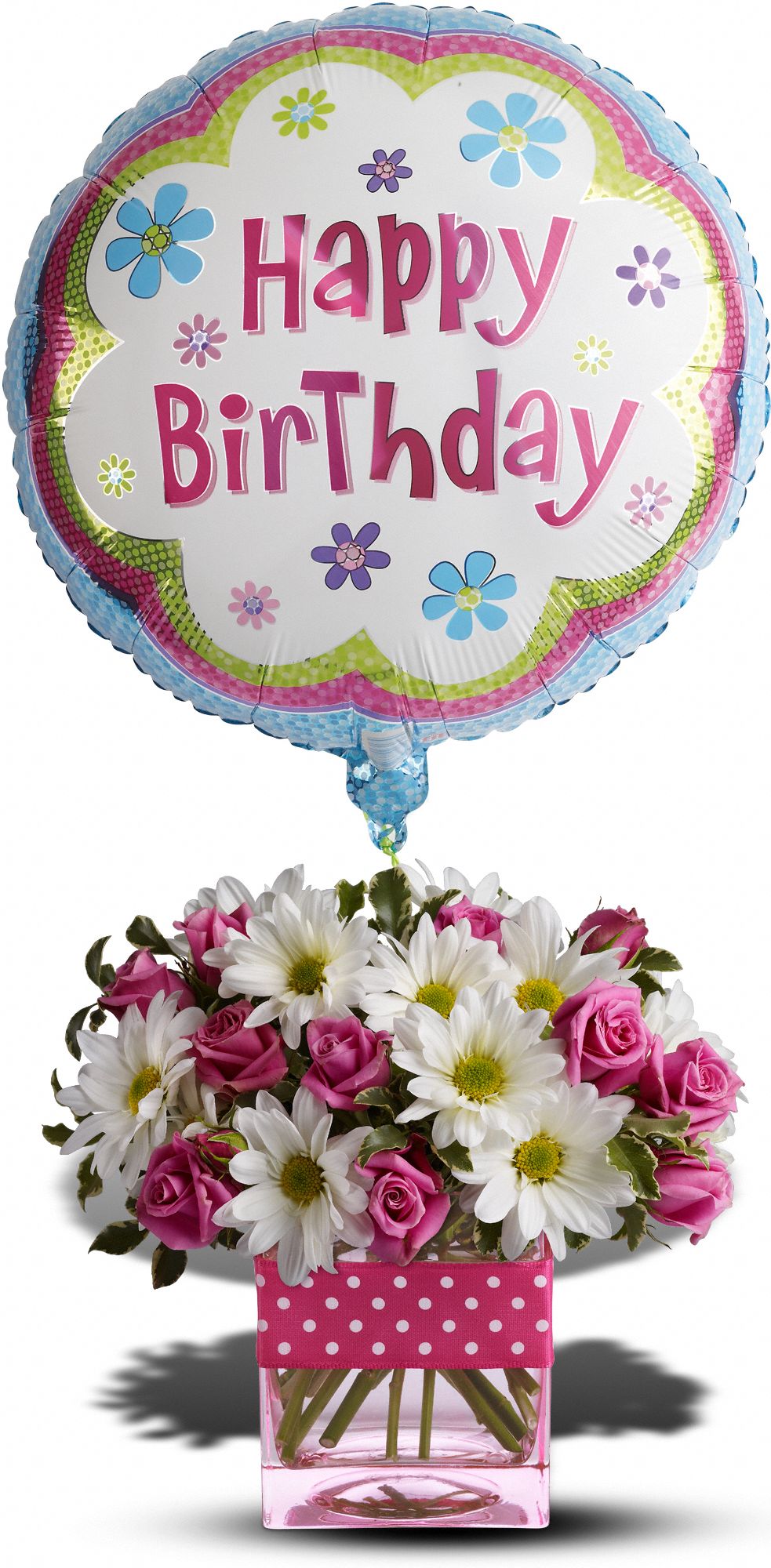 teleflora's polka dots and posies with balloon, picture