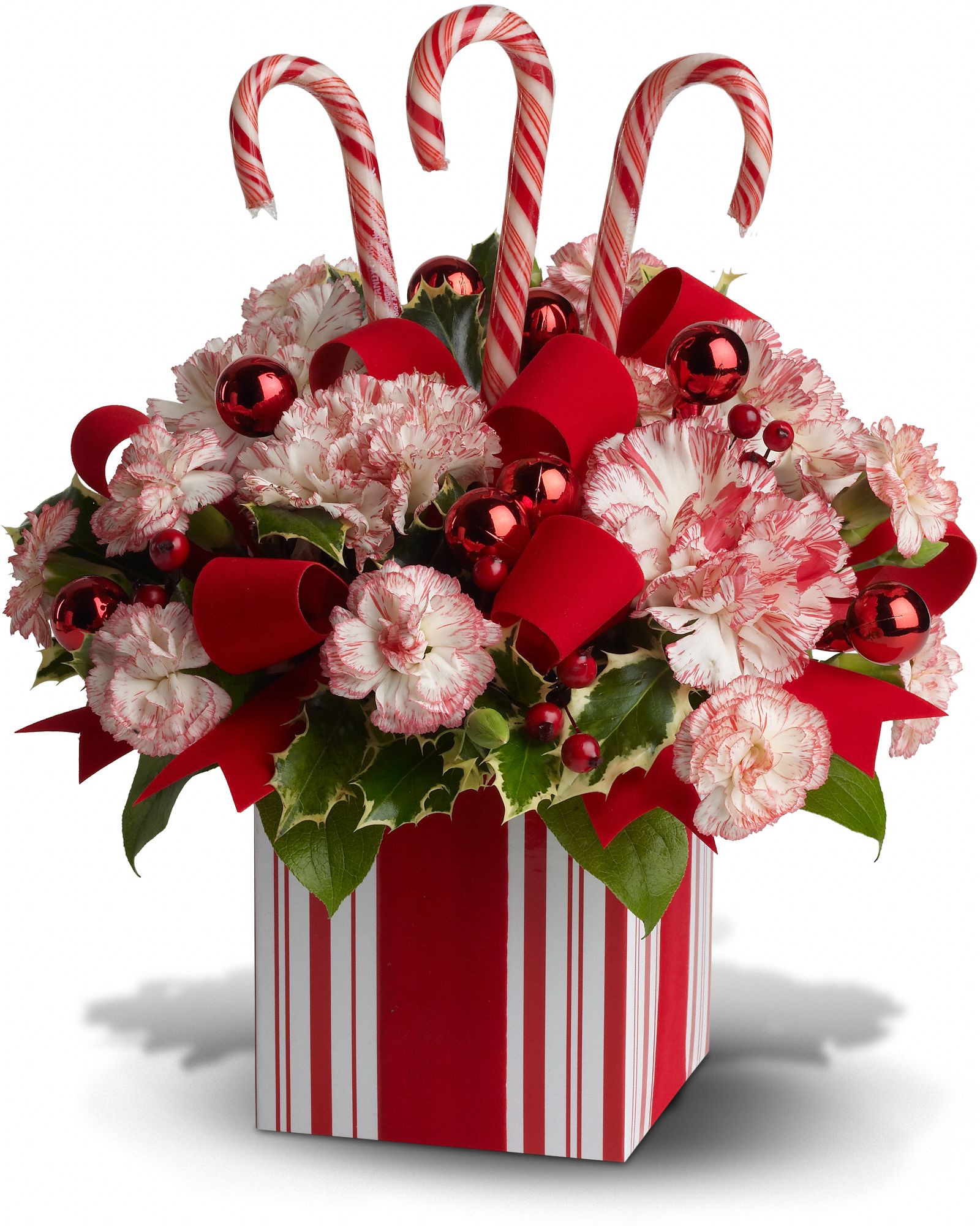 Teleflora's Gift of Joy Flowers - Teleflora.com :  holiday bouquet candy cane christmas present