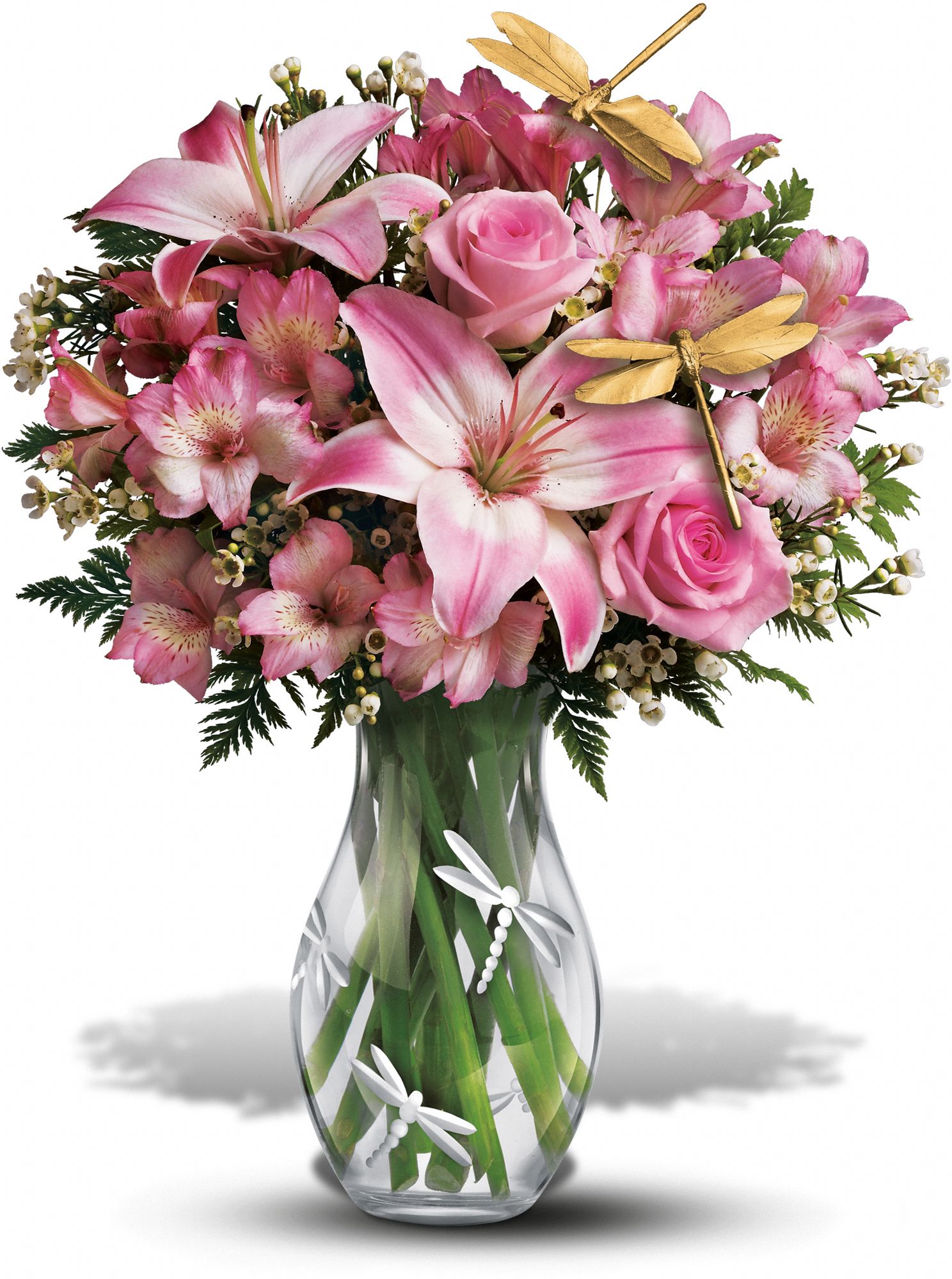 Teleflora's Dragonfly Bouquet :  telefloras dragonfly bouquet lilies teleflora roses