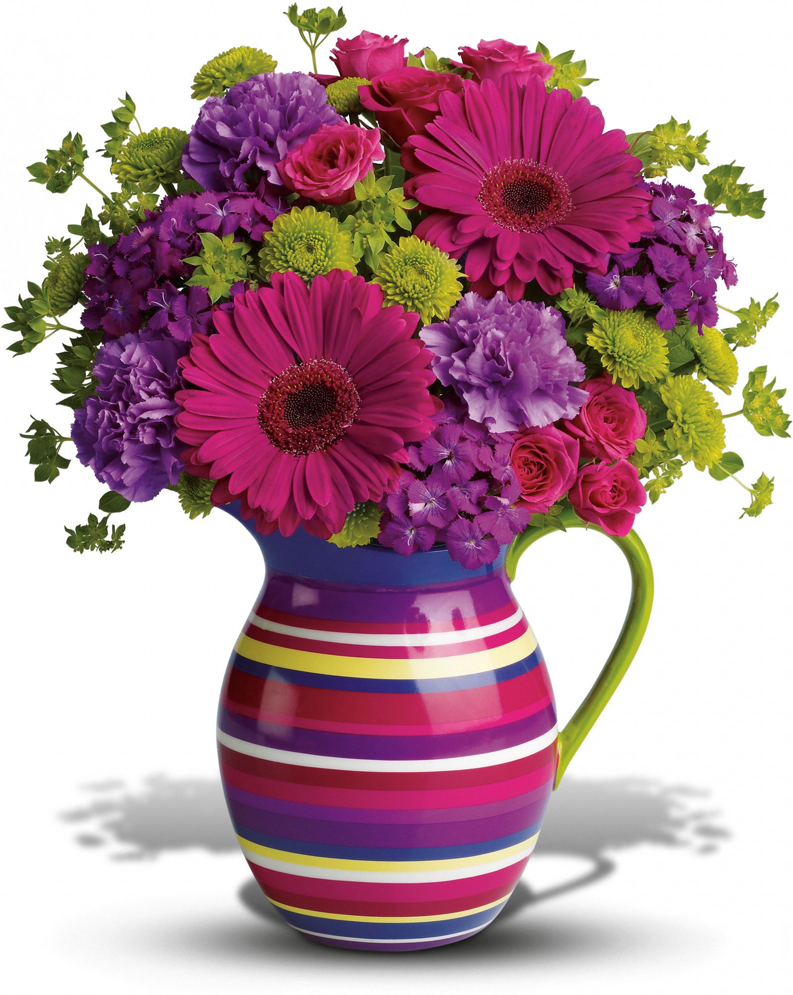 Teleflora's Rainbow Pitcher Bouquet :  striped gift bouquet green