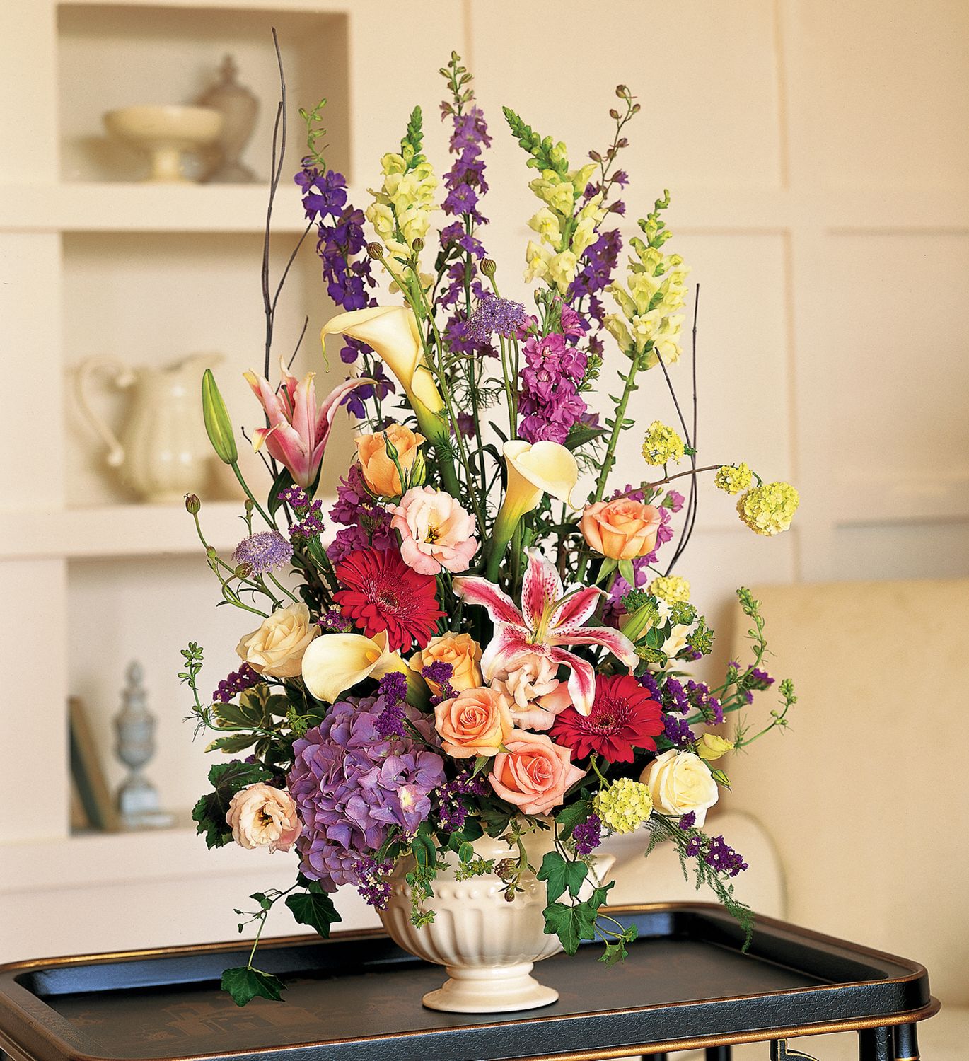 Need something truly grand for a friend in Alexandria VA?  Send this amazing arrangement of callas, larkspur, roses, snapdragons, and gerberas. Flower Delivery Alexandria VA