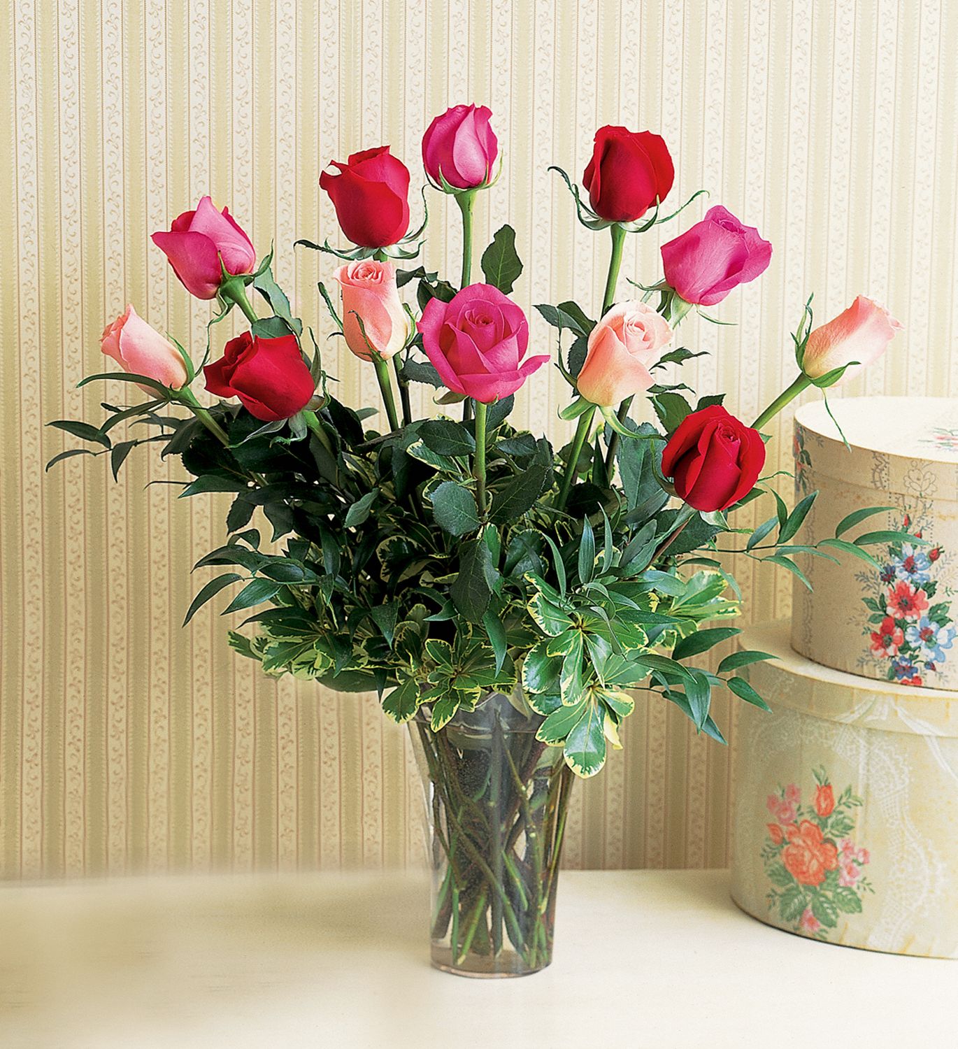 A Dozen Multi-Colored Roses Flowers
