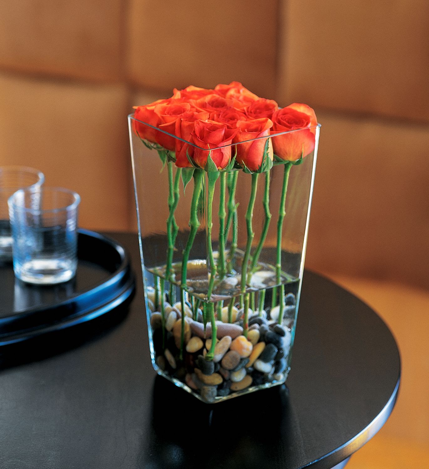 Orange Roses with River Rocks, picture