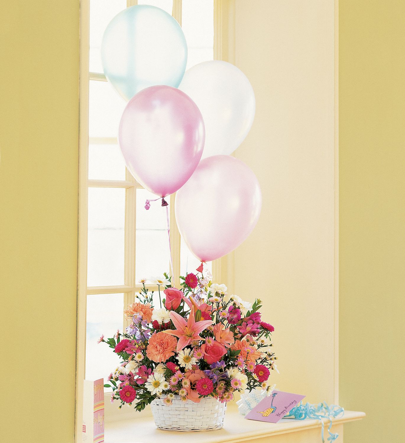 Birthday Balloon Basket Flowers