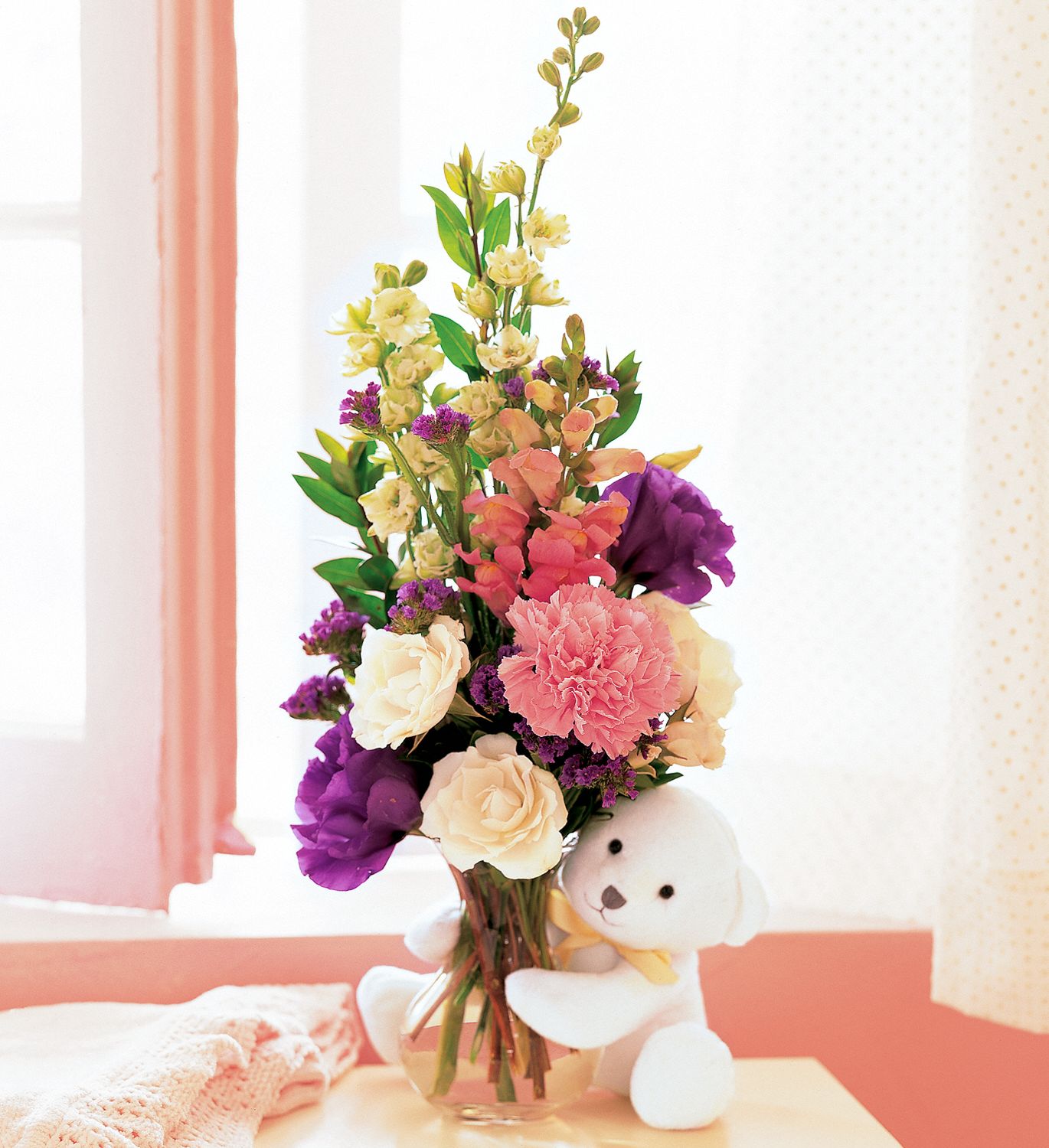 Teleflora's Bear Hug Bear with White Roses Flowers