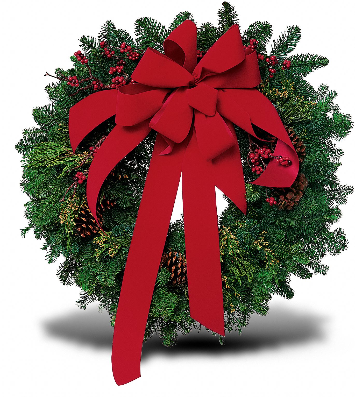 Wreath with Red Velvet Bow in New Port Richey&nbsp;FL, Cottage Florist Of Trinity
