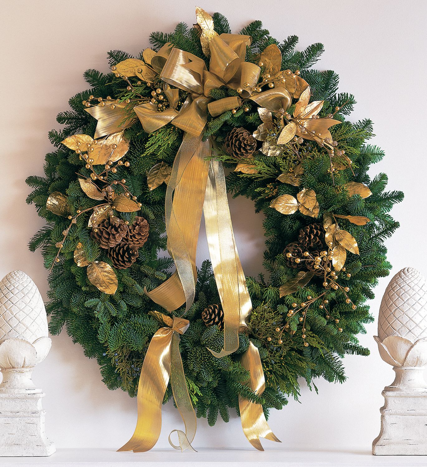 Golden Evergreen Wreath Flowers