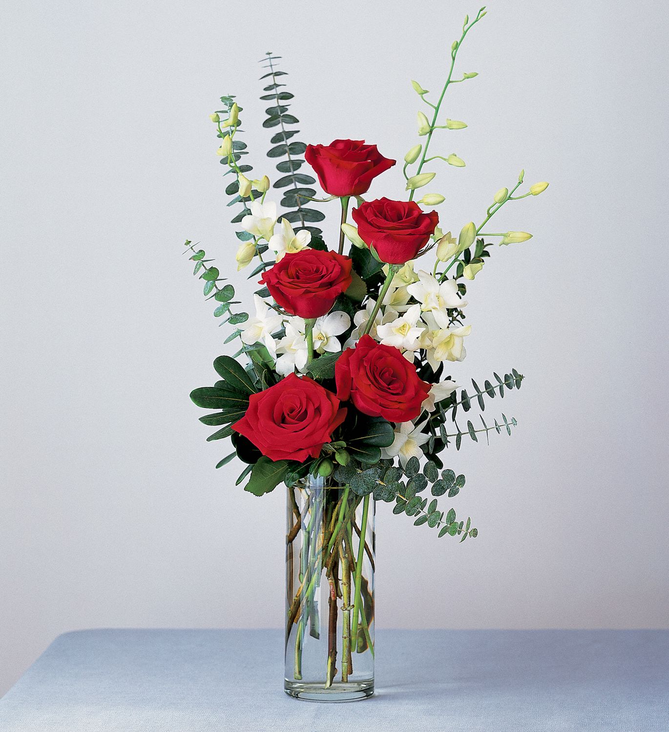 Red Roses and White Orchids Flowers