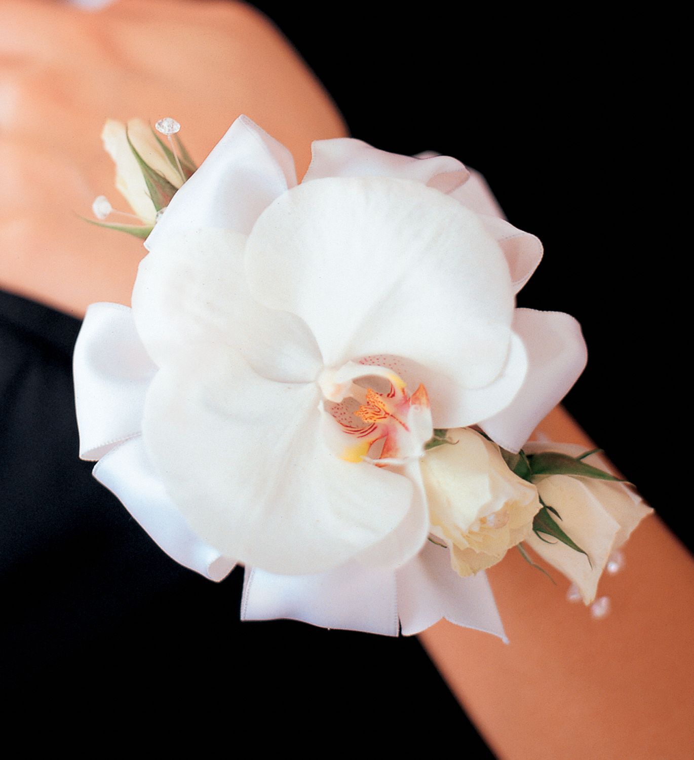 White Orchid and Roses Wristlet in West Hills&nbsp;CA, Flowers On the Hills