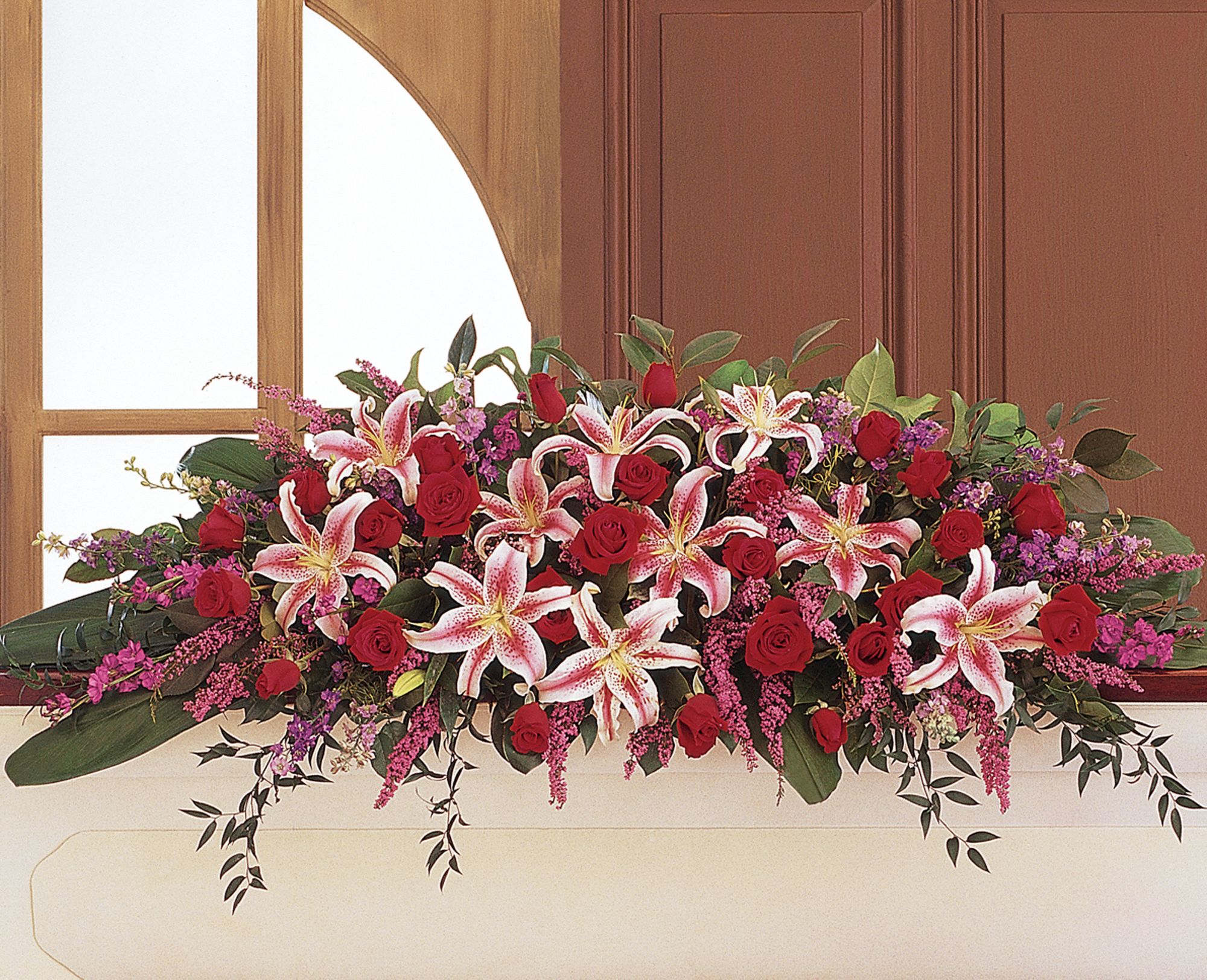 Amethyst and Ruby Casket Spray Flowers