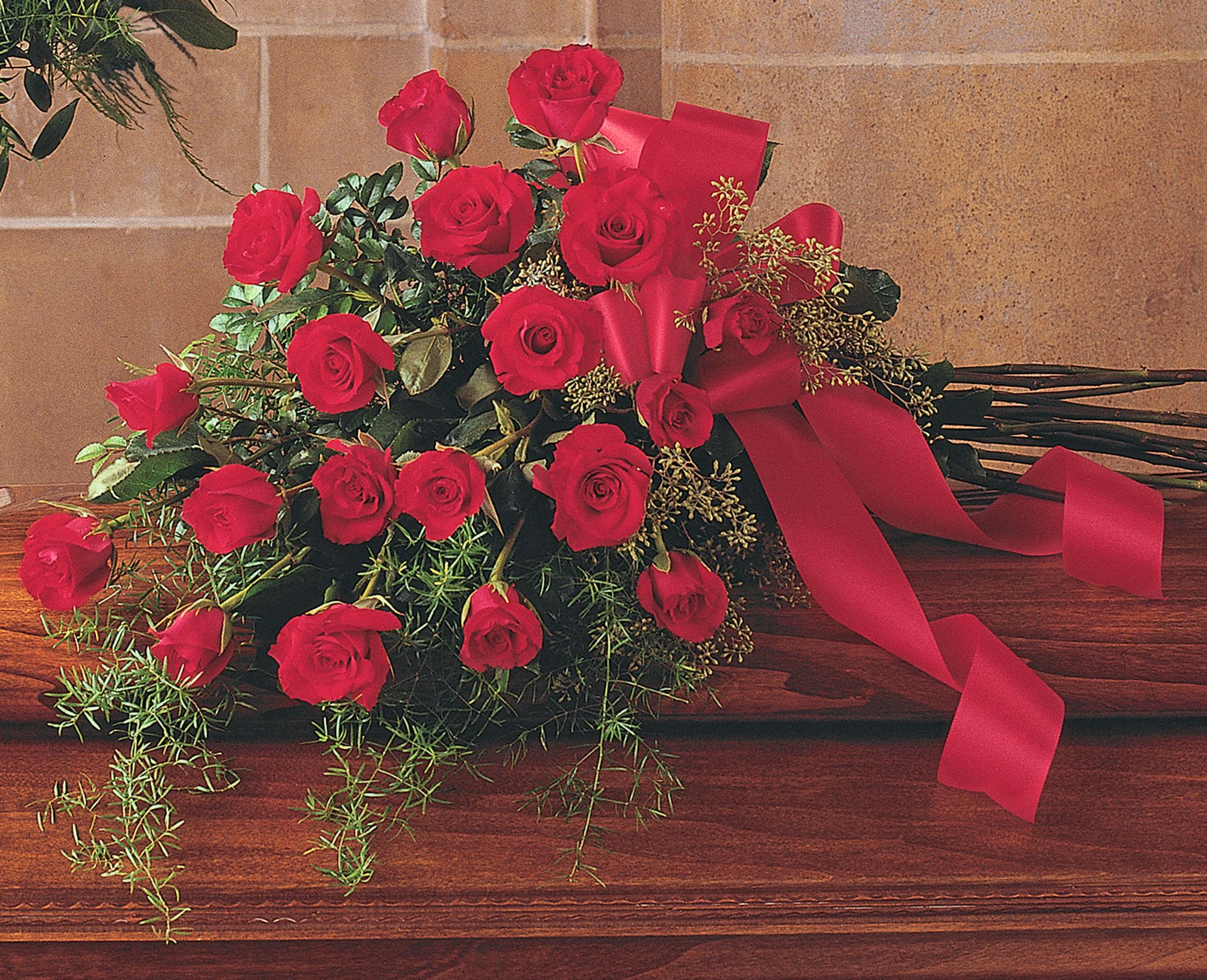 Red Rose Tribute Casket Spray Flowers