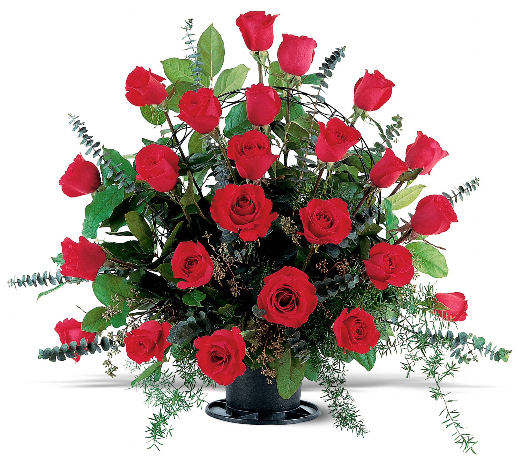 Trias Flowers, Antiques & Gifts, Miami, Florida - Blooming Red Roses Basket, picture