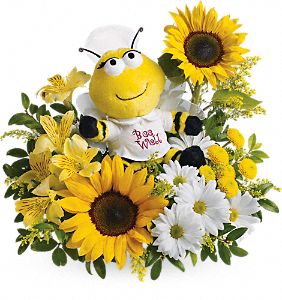 Plush bee with flowers