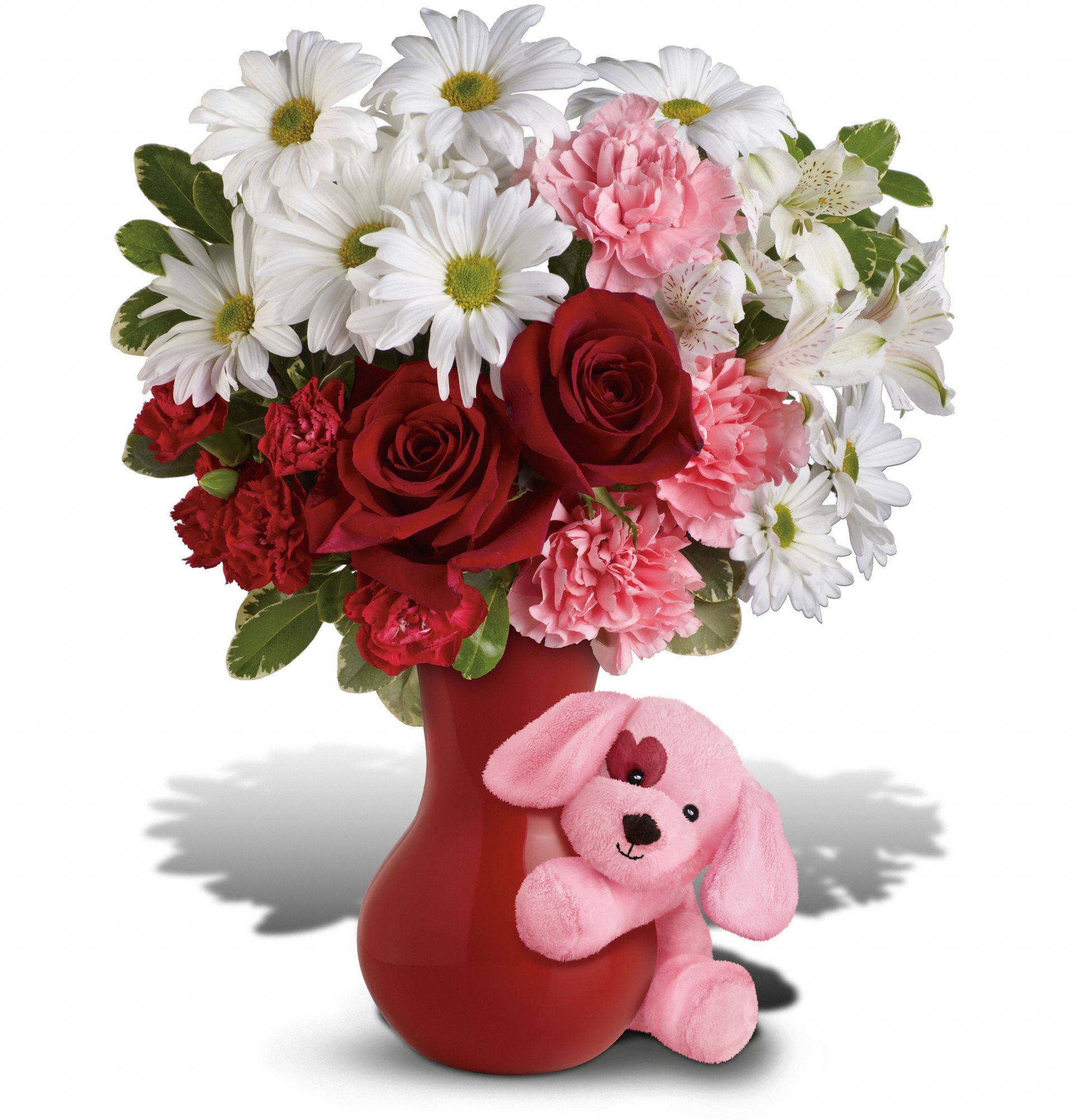 Send A Hug Puppy Love Bouquet with Red Roses, picture