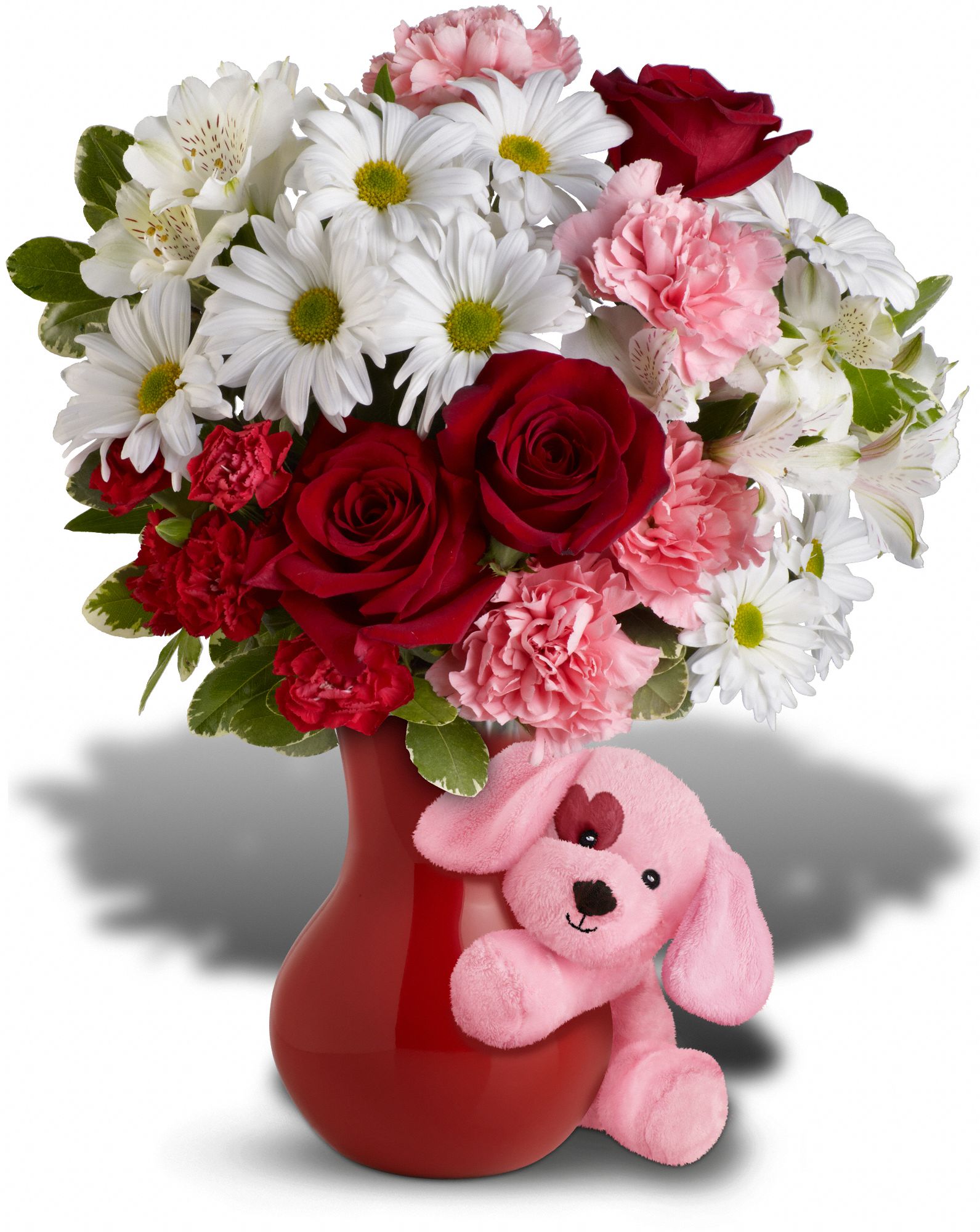 Send A Hug Puppy Love Bouquet with Red Roses Flowers