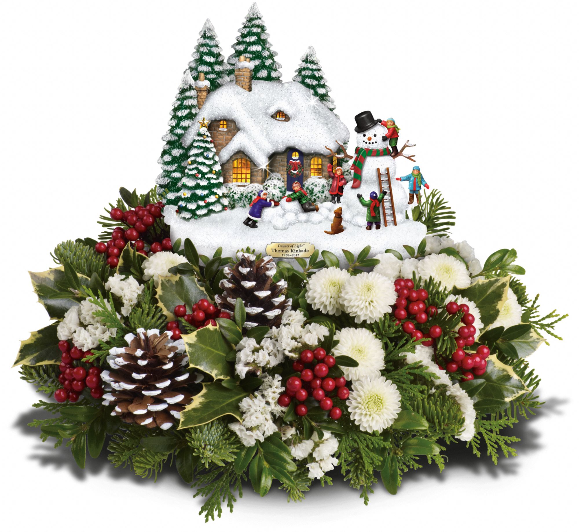 Thomas Kinkade's Snowballs & Smiles Centerpiece Flowers
