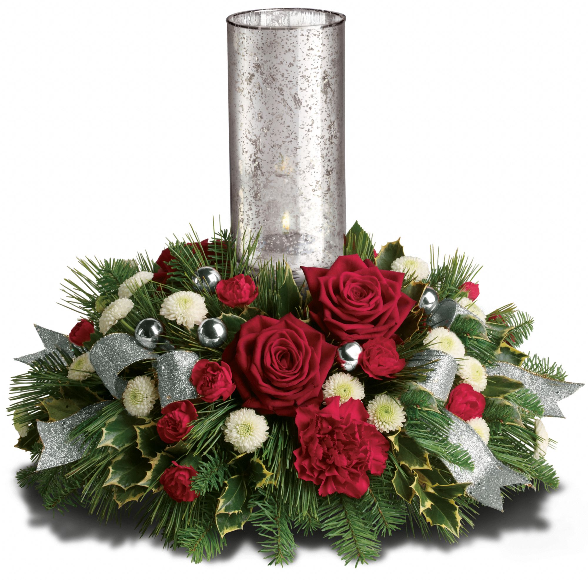 Teleflora's Snow-Kissed Roses Centerpiece Flowers