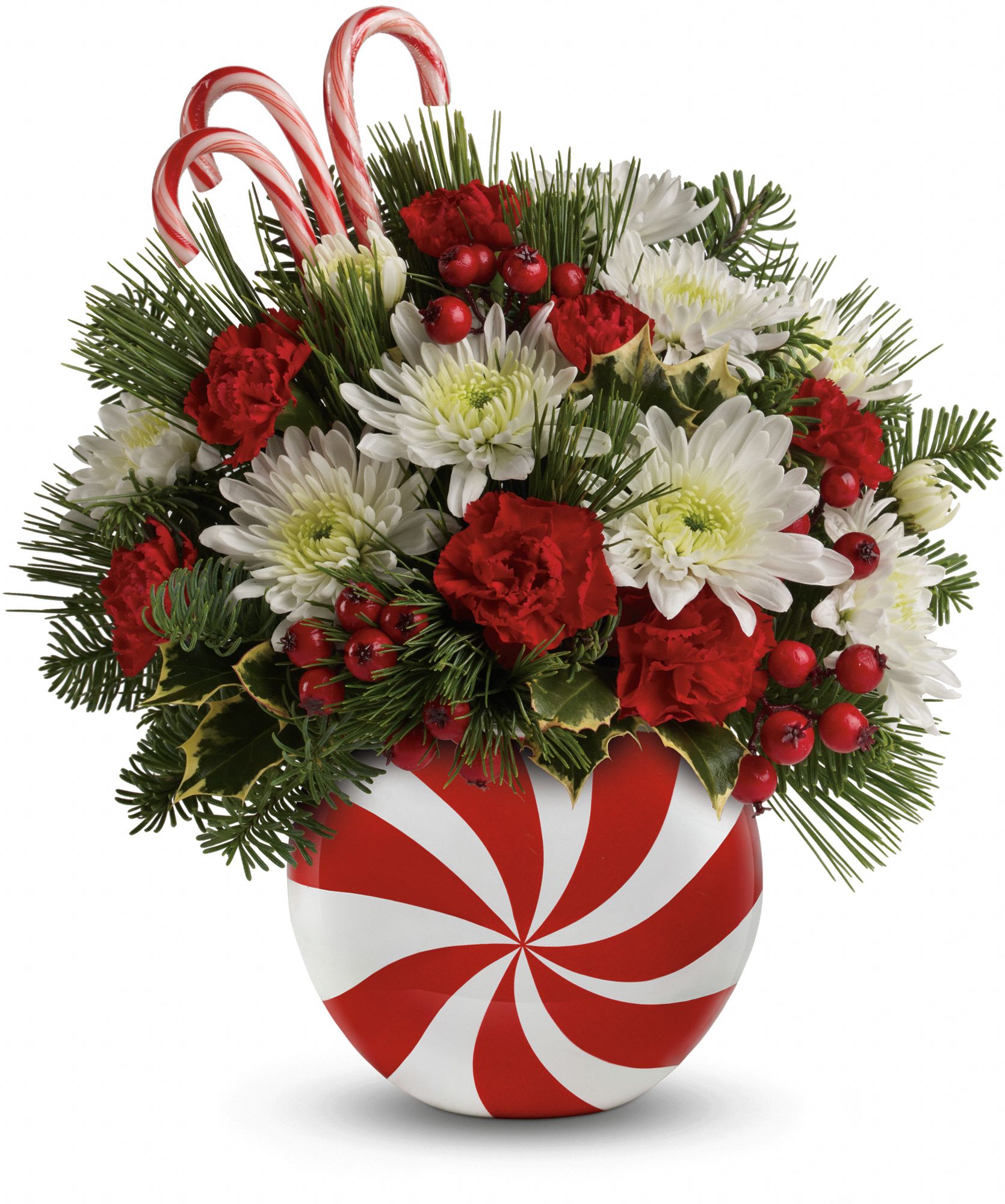 Teleflora's Candy-Striped Christmas Bouquet Flowers