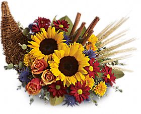 Classic Cornucopia with fresh flowers