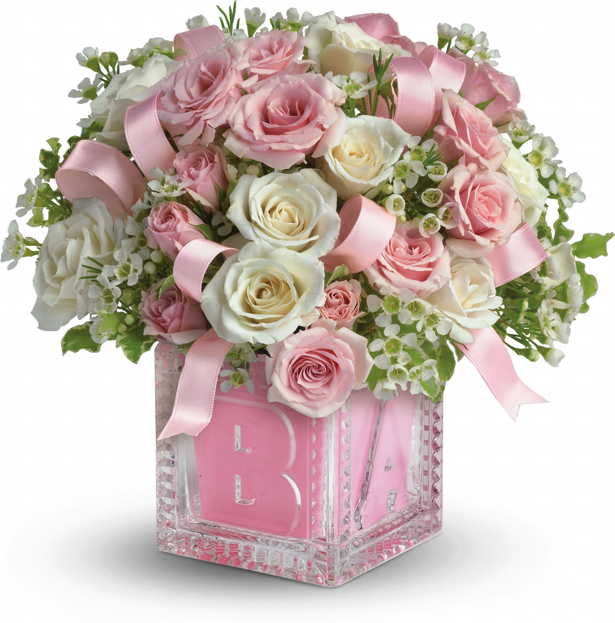 Baby's First Block by Teleflora - Pink Flowers