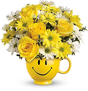 Be Happy coffee mug bouquet