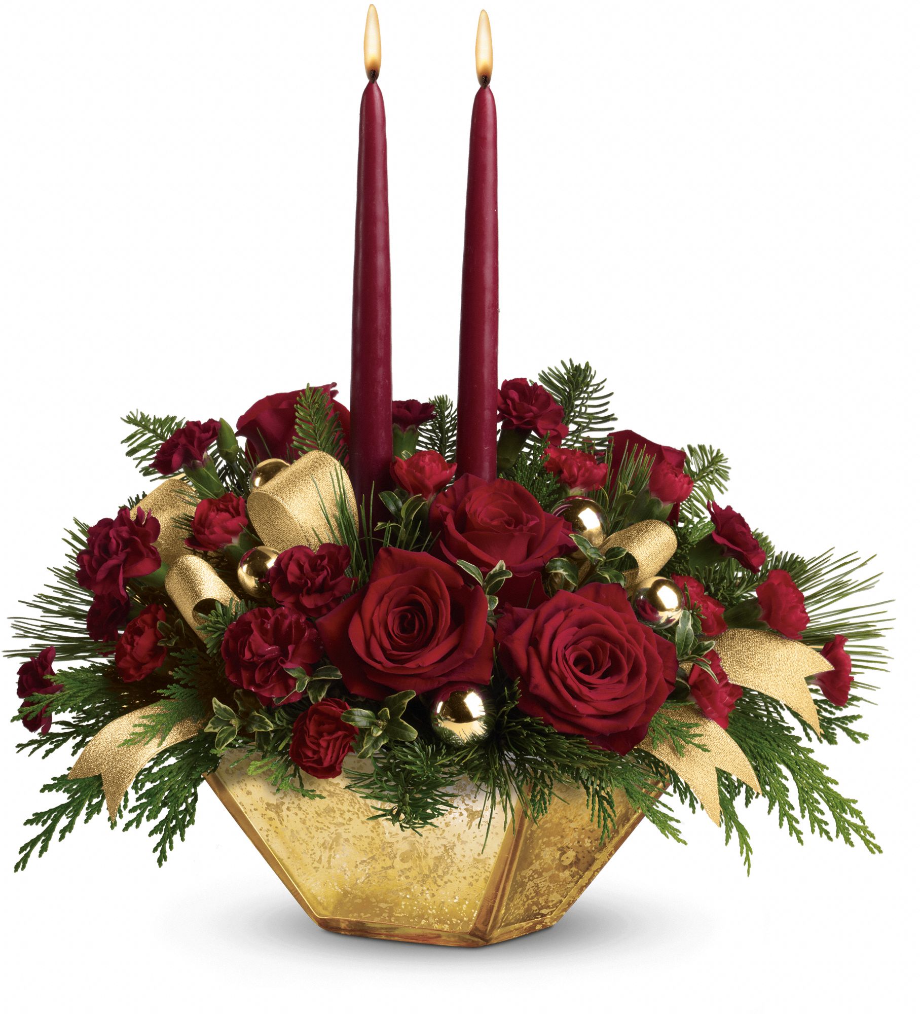 Teleflora's Crimson and Gold Centerpiece Flowers
